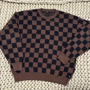 Timeless Thrills Checkered Brown and Black Men's Oversized Sweater XXL